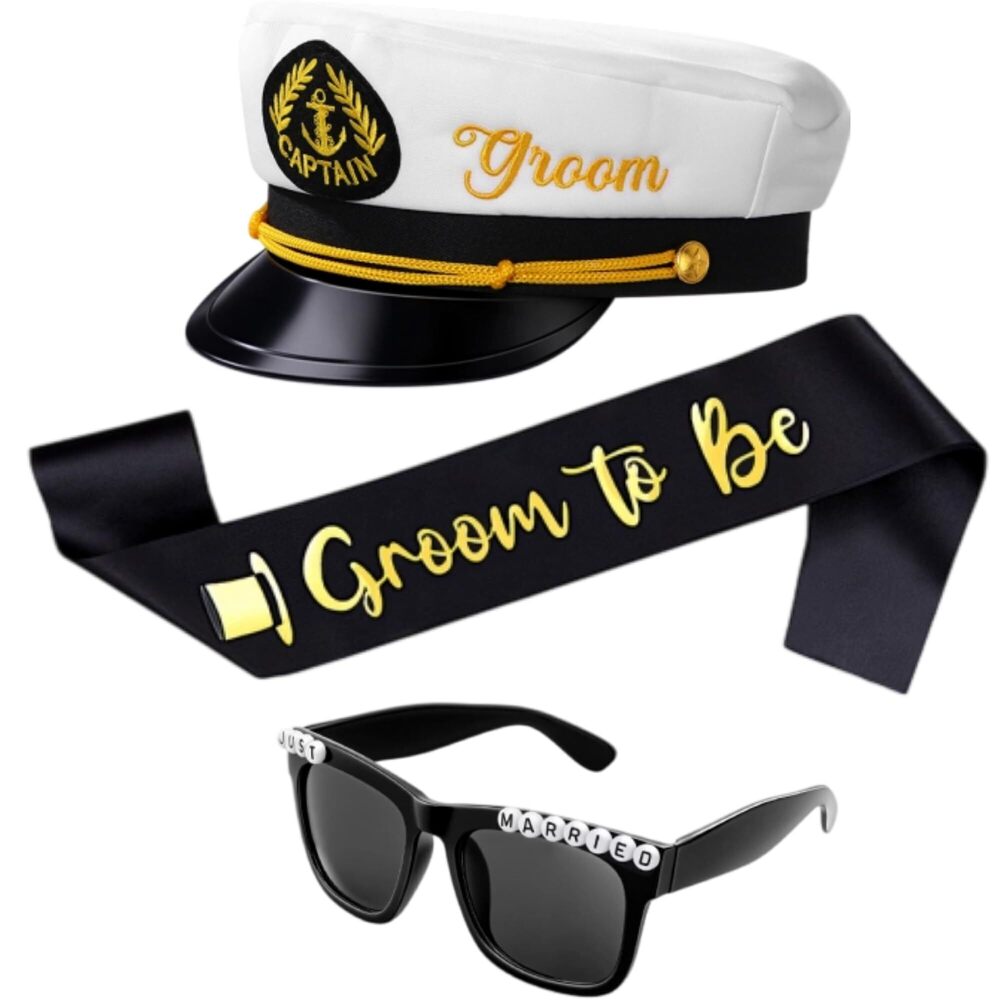 9898 Bachelor Party Captain's Hat Glasses Sash Set, Captain's Hat